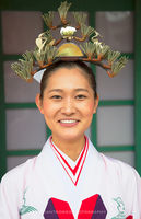 Priestess at Sumiyoshi Temple, Osaka, Japan