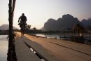 Cyclist On Bridge, Vang Vieng