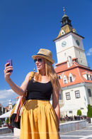 Woman in Main Square, Brasov, Romania