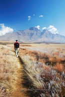 Man hiking in Drakensberg mountains, South Africa