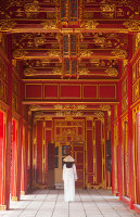 Woman walking in Imperial Palace, Hue