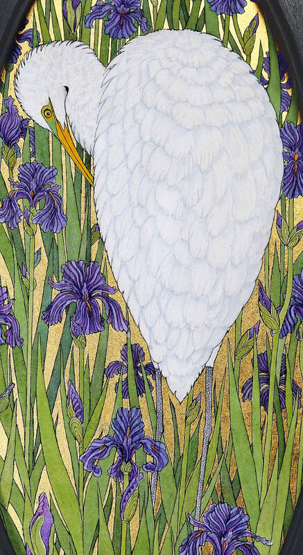 Egret & Irises [Detail]