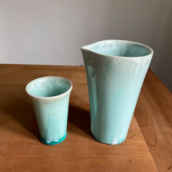 Set katakuchi & sake cup, aqua, left side Cup4-1