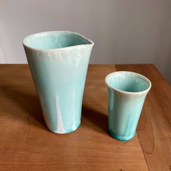 Set katakuchi & sake cup, aqua, right side Cup4-2