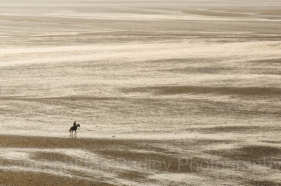 Horse rider on the beach on the Baie se la Frenaye, Brittany, France