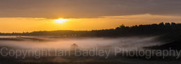 Mist on the moor at sunrise in summer, in the New Forest National Park, Hampshire, England