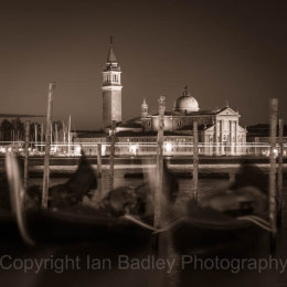 Saint Georgio and gondola at night, Venice, Italy