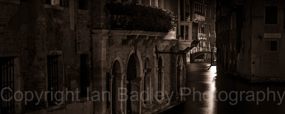 Venice canal at night, Italy