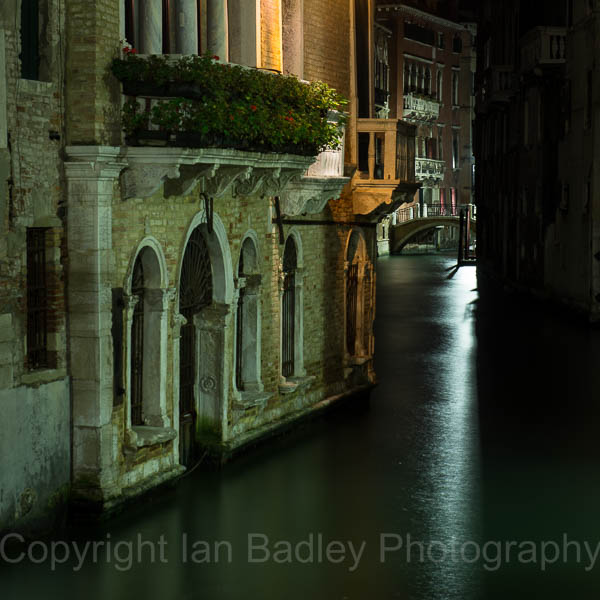 Venice canal at night, Italy