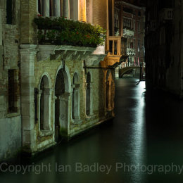 Venice canal at night, Italy