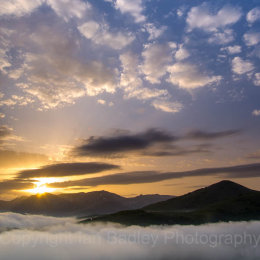 Sunrise over the mountains in Umbria, Italy