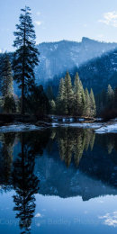 Sun shafts of light on trees and Merced River at dawn, Yosemite National Park, California, USA