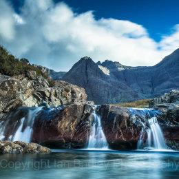 Three waterfalls at the Fairy Pools, Isle of Skye, Scotland