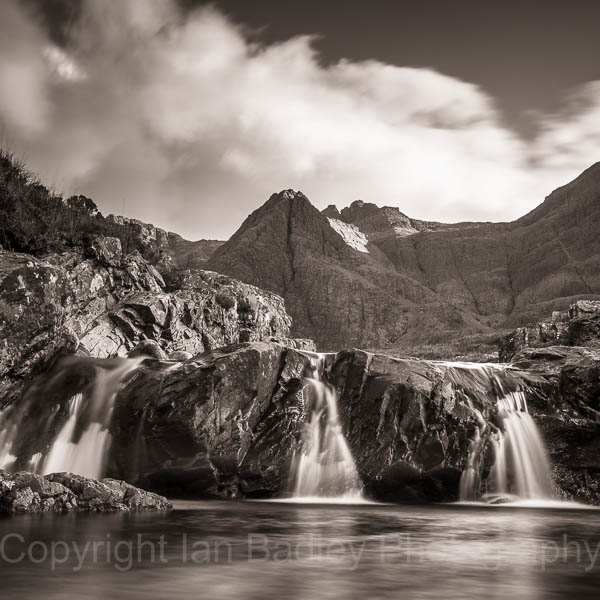 Three waterfalls at the Fairy Pools, Isle of Skye, Scotland