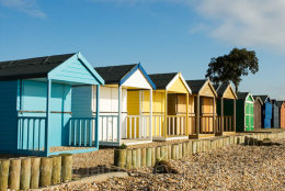 Colourful beach huts at Calshot, Hampshire, England