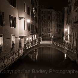 Venice calan and bridge at night, Italy