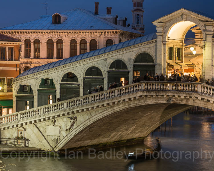 Italy, Venice, Rialto Bridge at night