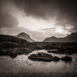 Lochen and Marsco moountain in a rain cloud, Isle of Skye, Scotland