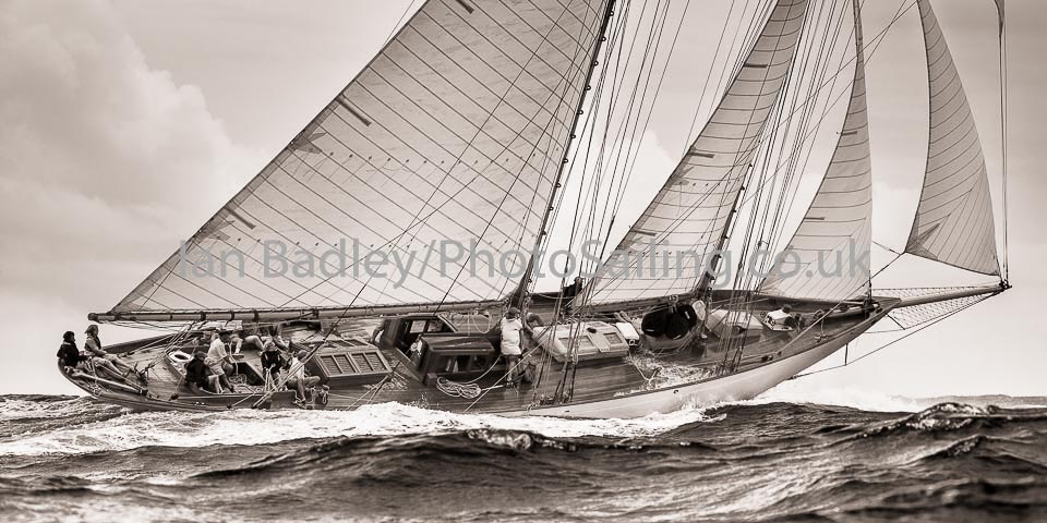 Classic yacht on the waves