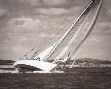 Classic sailing boat well heeled