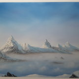 'Father Time' This painting was inspired by childhood memories of time spent in the Swiss Alps with my Father. He loved Switzerland especially Grindelwald, a place we visited several times before his death in 1985. I visit Grindelwald now on a yearly basis, walking in the mountains, retracing footsteps and rekindling wonderful memories of past joy's. Dedicated to my Father.