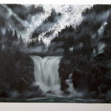 'Winter falls' A cold winter morning scene, the low cloud starting to lift, the rushing water of the melting snow rumbles & churns once still pools. The mountain shadow blankets a darkend woodland lying otherwise silent but to my adventurous tread. Im at one with my surroundings, the spell still grips, carrying my spirit & urging me forever forward,,, for its here i feel him most........ for Dad.