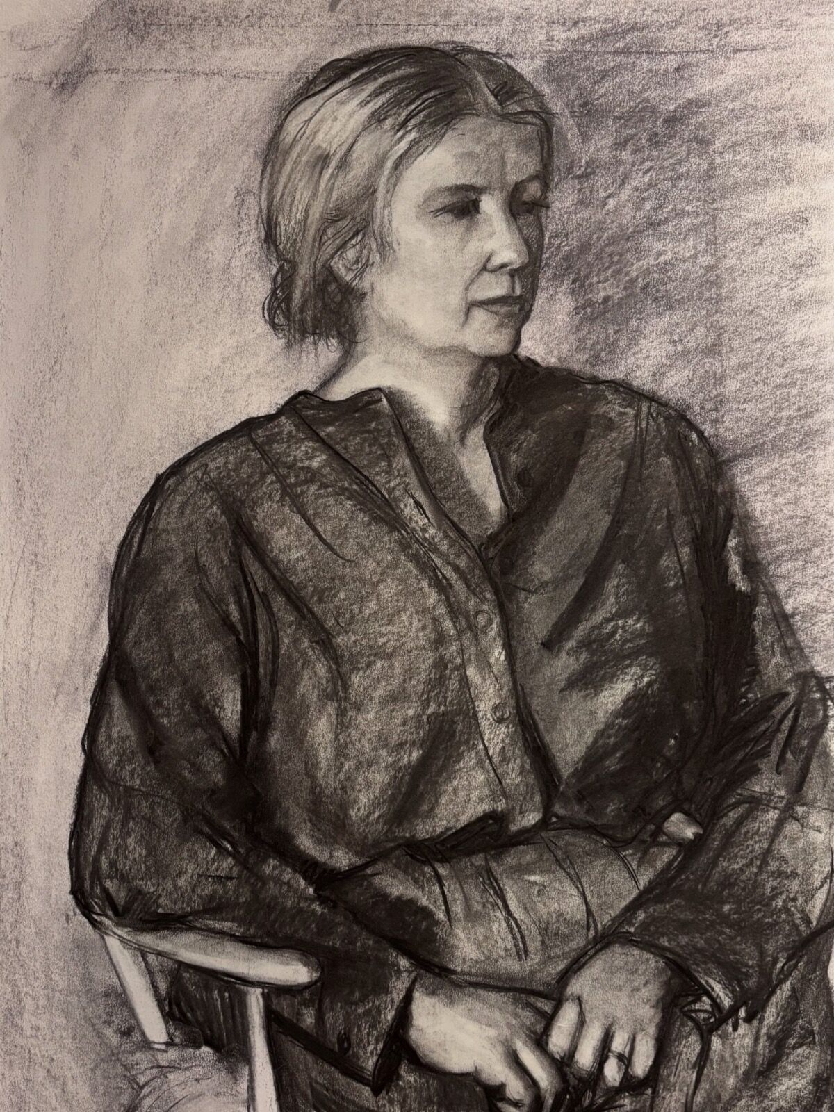 Large charcoal portrait drawing of Helen