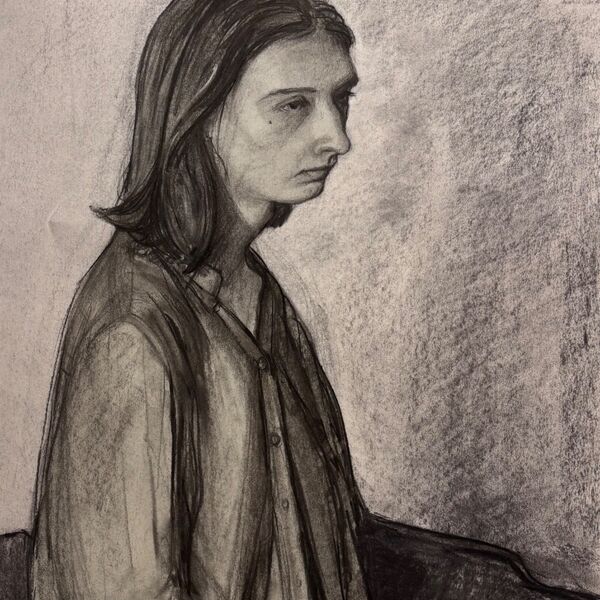 Large charcoal portrait drawing of Nasim