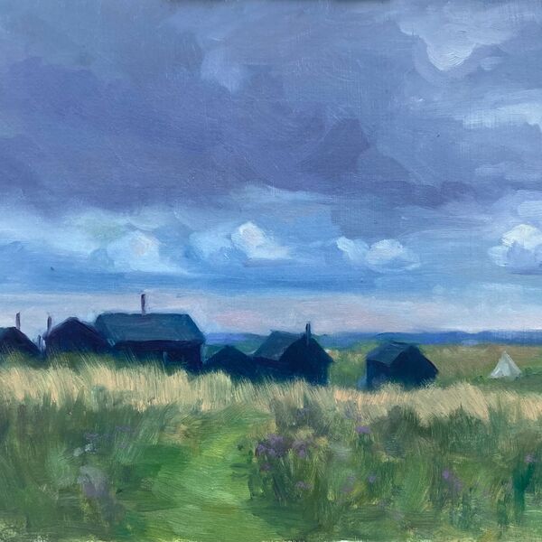 SOLD Walberswick Beach Huts from across the Meadow