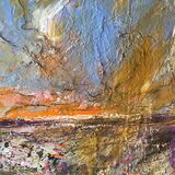 10 Biting wind, end of another short day, walking back home Contemporary mixed media painting of the fens of East Anglia