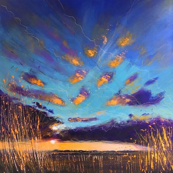 Contemporary mixed media painting of the fens of East Anglia
