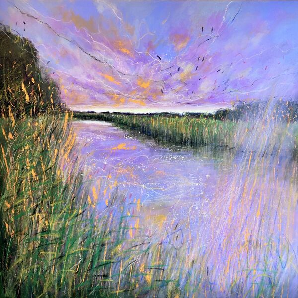 Contemporary mixed media painting of the fens of East Anglia