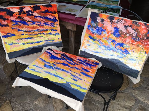 15 some of the acrylic palette knife paintings created on the course