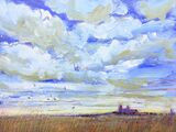 27 Your love endures forever (Ely Cathedral) Contemporary mixed media painting of the fens of East Anglia and Ely Cathedral