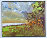 ‘By the lode near Gutterbridge Woods on Downing Farm’, acrylics on canvas, 12”x10”