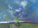 3 The wind changed as sharply as the bend in the road but the kestrel kept hovering Contemporary oil painting of the fens of East Anglia