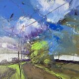 6 Where the birds sing, the kestrel sits and the winds blow Contemporary mixed media painting of the fens of East Anglia