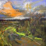 7 If this returns to the sea, where will the birds go? Contemporary mixed media painting of the fens of East Anglia