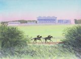 Early Morning Gallop at Newmarket Racecourse, Watercolours on paper, 12x9