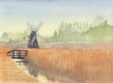 Historic windpump at Wicken Fen, Watercolours on paper, 12x9