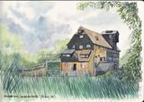 Houghton Mill Sketch, watercolour in moleskine sketchbook