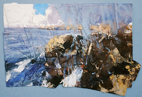 Sea and Sky and Rain coming (St Davids Head) mixed on paper 54cm x44cm 2014
