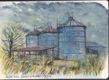 Silos, watercolour and oil pastel in moleskine sketchbook (2)