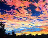 Sunset over Gutterbridge Woods, acrylics on canvas, 20"x16"