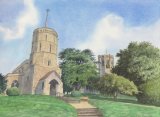 Swaffham Prior Churches, Watercolours on paper, 12x9