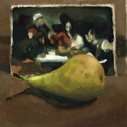 Postcard of Caravaggio's Supper at Emmaus with Pear