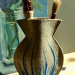 No 4 - Greige and blue vase with waisted neck