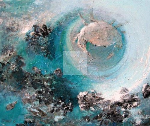 impressionist, textural, landscape, seascape, ocean, art, contemporary, crab, Cornwall