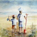You and Me £175 children, bucket and spade, coastal, brother, sister, beach, love, family, art, painting