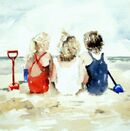 'Three Little Girls' Greeting Card £1.75 children, beach, card for her, female, mother, mum, sister, daughter, wife, happy birthday, thank you, greetings, love, friendship, fine art, cute, for sale, buy, blank inside, large, square, quality, childrens birthday, beautiful